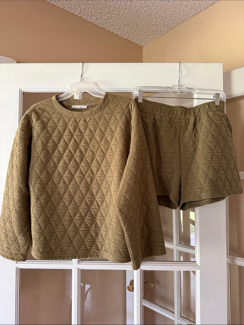 See and be Seen Quilted Olive women’s  Sweatshirt and Short Set